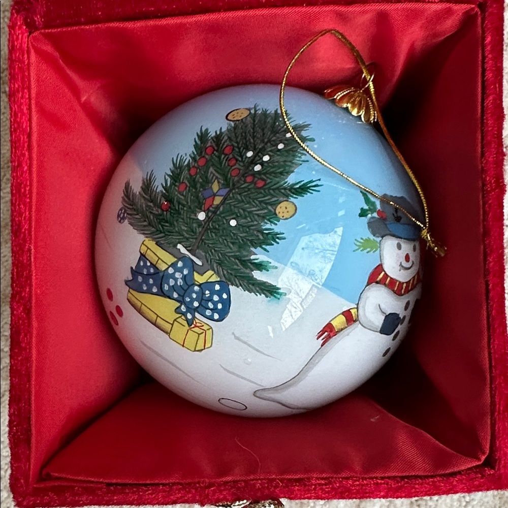 Li Bien Eglomise Ornament 1999 Children Snowman Sled Inside Hand Painted - Picture 12 of 16